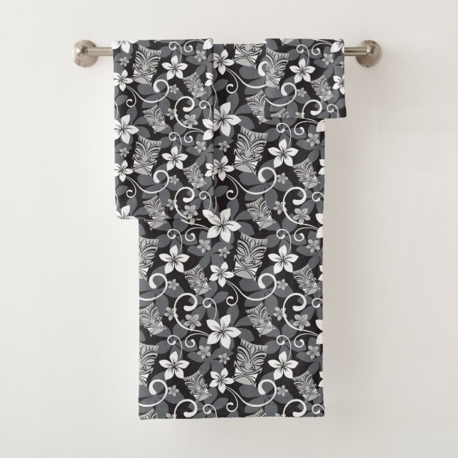 CONJUNTO DE TOALHAS PADRÃO LUAU TIKI (CARVÃO) (Insitu)