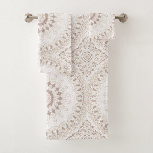 Conjunto De Toalhas Padrão Mandala Bege e Creme (Insitu)