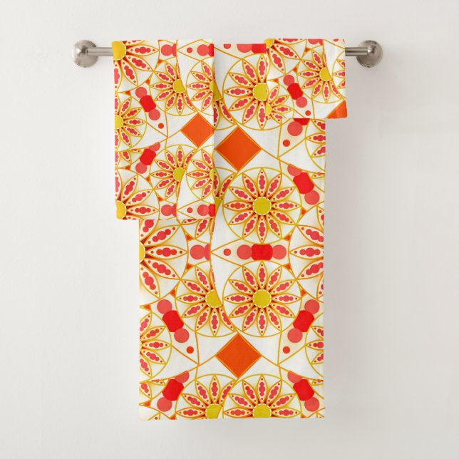 Conjunto De Toalhas Padrão Mandala, Vermelho Brick, Ferrugem, Dourado (Insitu)
