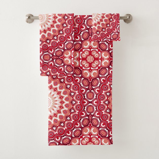 Conjunto De Toalhas Padrão Mandala Vermelho em Gradiente Ígneo (Insitu)