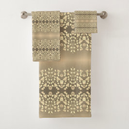 Conjunto De Toalhas Padrão Marrom Cinza Cremoso