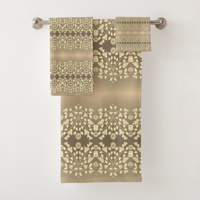 Conjunto De Toalhas Padrão Marrom Cinza Cremoso (Insitu)