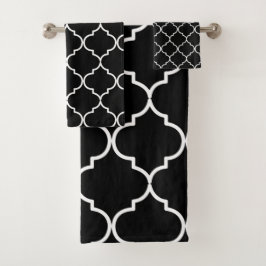 Conjunto De Toalhas Padrão marroquino mediterrânico preto e branco