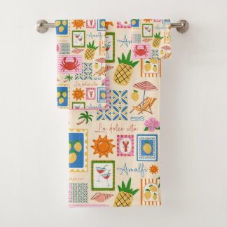 Conjunto De Toalhas Padrão Mediterrâneo de Verão da Costa Amalfitana 