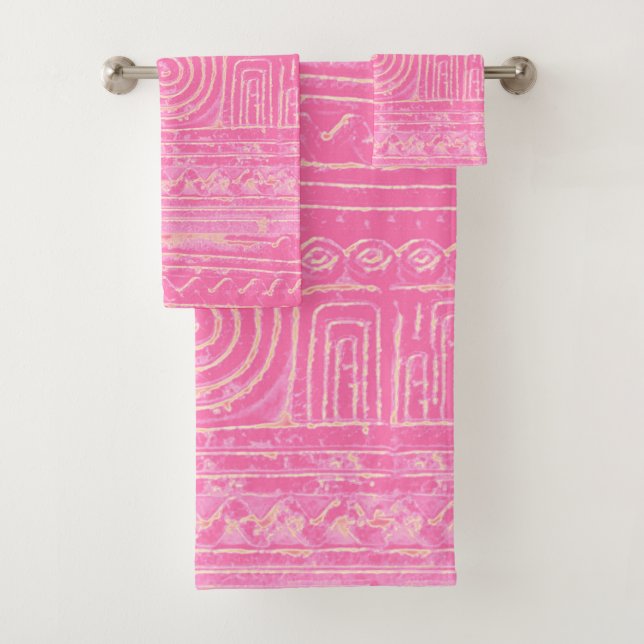 Conjunto De Toalhas Padrão Mesopotâmico Sumeriano Antigo Rosa (Insitu)
