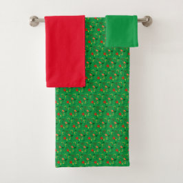 Conjunto De Toalhas Padrão mini flor silvestre verde vermelho