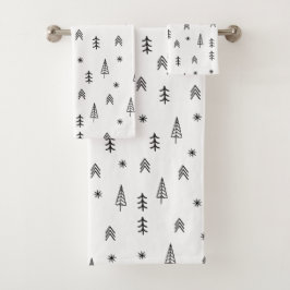 Conjunto De Toalhas Padrão Minimalista da Floresta Negra e Branca de I