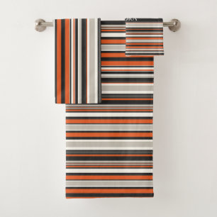 Conjunto De Toalhas Padrão Mínimo Laranja de Cinza de Stripes