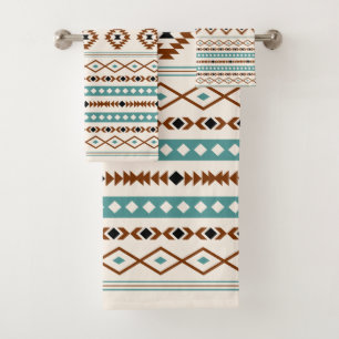 Conjunto De Toalhas Padrão Misto Aztec Aztec Teal Terracotta Black Cr