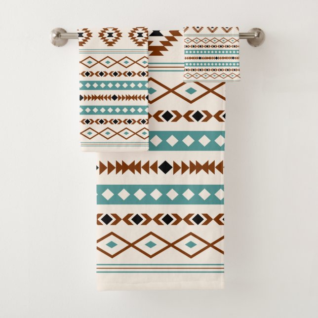 Conjunto De Toalhas Padrão Misto Aztec Aztec Teal Terracotta Black Cre (Insitu)