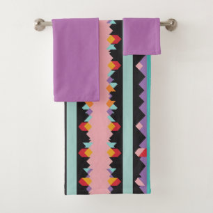 Conjunto De Toalhas Padrão misturar listras coloridas e triângulos