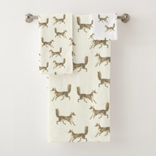 Conjunto De Toalhas Padrão Moderno de Beige Fox da Fera Suína Vintage