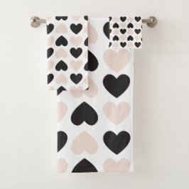 Conjunto De Toalhas Padrão Moderno de Corações de Amor Preto Rosa