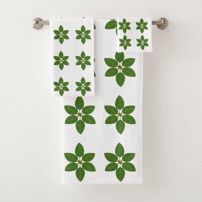 Conjunto De Toalhas Padrão Moderno de Folha de Louro Verde em Branco (Insitu)