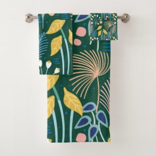 Conjunto De Toalhas Padrão Moderno de Ilustração do Jardim Floral e