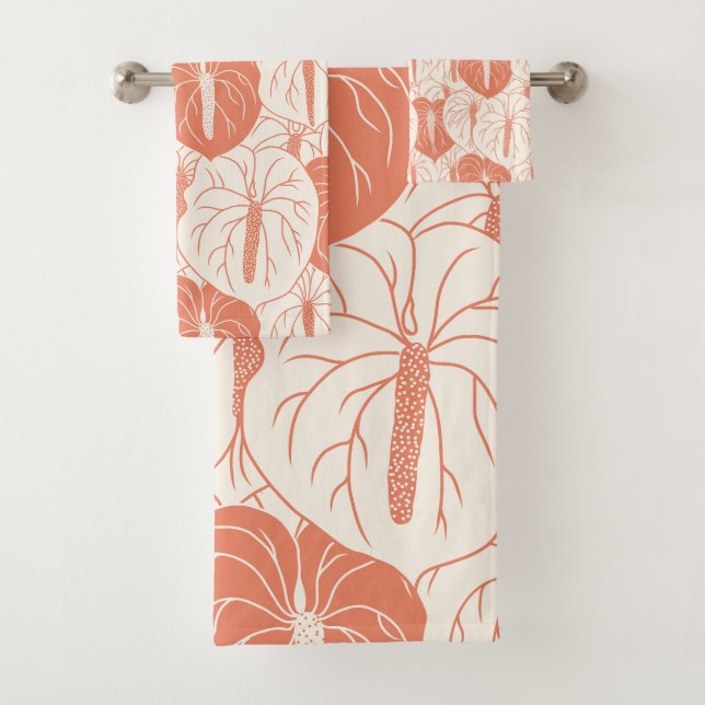 Conjunto De Toalhas Padrão moderno de impressão de Anthurium havaiano (Insitu)