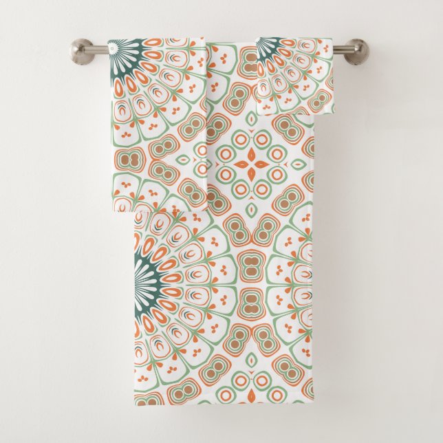 Conjunto De Toalhas Padrão Moderno de Mandala Laranja e Verde (Insitu)