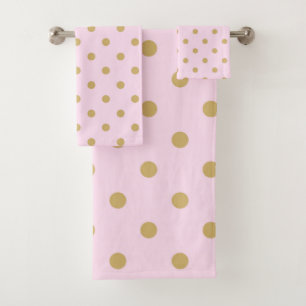 Conjunto De Toalhas Padrão Moderno de Pontos de Bolha Rosa e Dourado F