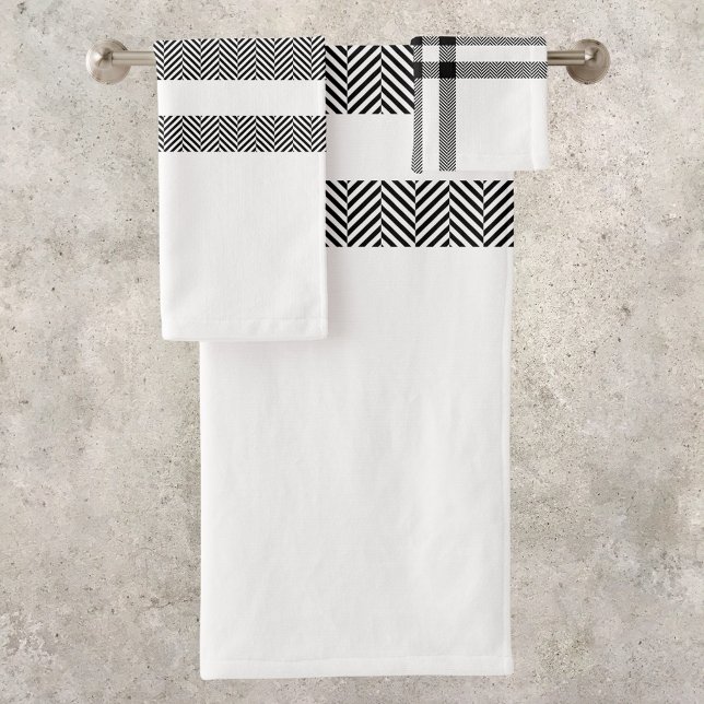 Conjunto De Toalhas Padrão Moderno Preto e Branco Chic (Criador carregado)