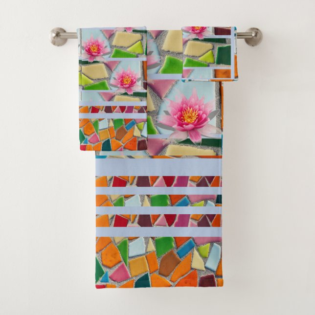 Conjunto De Toalhas Padrão Mosaico de Cinzas Azuis Claras (Insitu)