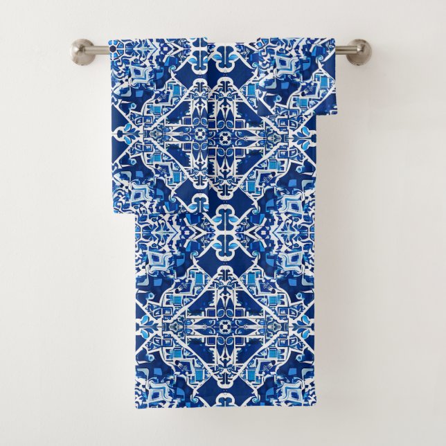 Conjunto De Toalhas Padrão mosaico em Indigo e Cobalto Azul (Insitu)