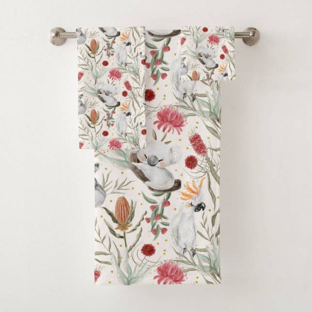 Conjunto De Toalhas Padrão Natural Australiano Koala Cockatoos (Insitu)