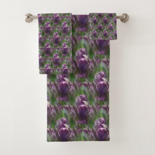 Conjunto De Toalhas Padrão Natural Da Flor Da Tulpa Roxa