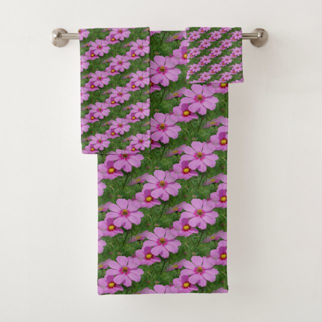 Conjunto De Toalhas Padrão Natural das Flores de Cosmos Rosa (Insitu)