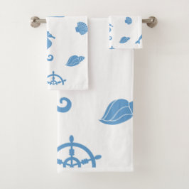 Conjunto De Toalhas Padrão Náutico Azul