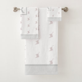 Conjunto De Toalhas Padrão Patriótico com Monograma em BRANCO e CINZA