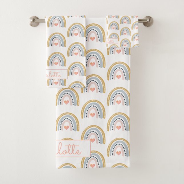 Conjunto De Toalhas Padrão Personalizado Boho Watercolor Rainbow (Insitu)