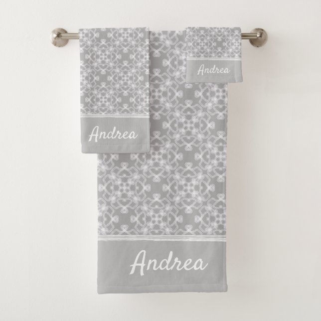 Conjunto De Toalhas Padrão personalizado branco e cinza (Insitu)