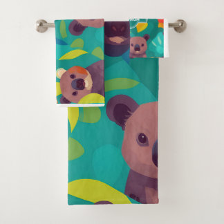 Conjunto De Toalhas Padrão Personalizado Colorido do Mosaico Koala