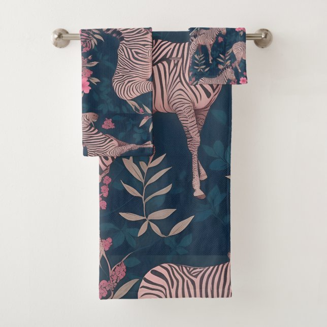 Conjunto De Toalhas Padrão Personalizado Colorido Floral Zebra (Insitu)