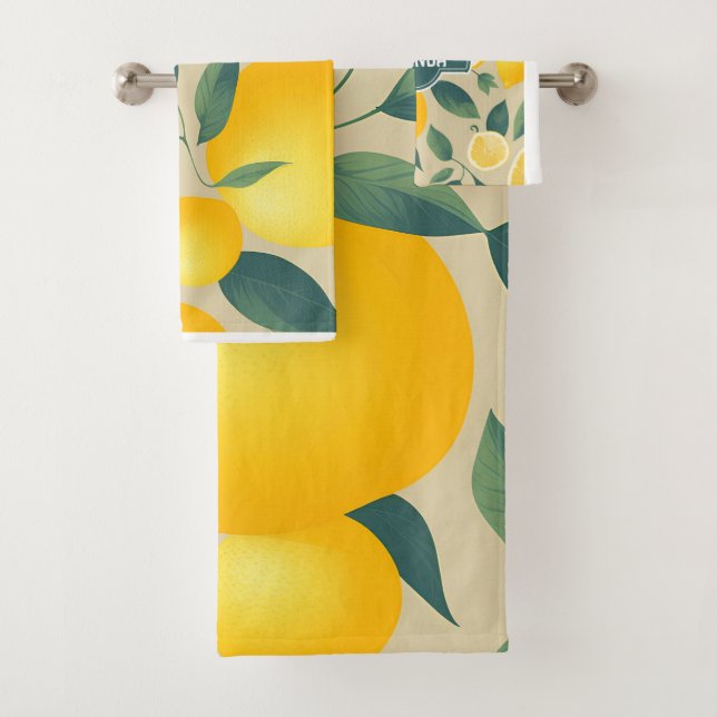 Conjunto De Toalhas Padrão Personalizado Colorido Geométrico de Limão (Insitu)
