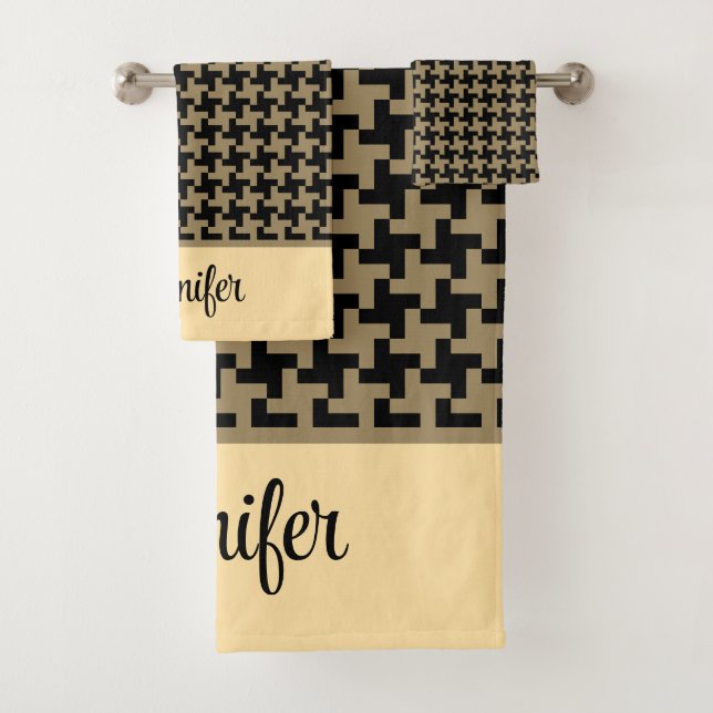 Conjunto De Toalhas Padrão Personalizado de Cabeça de Prego Dourado Ma (Insitu)