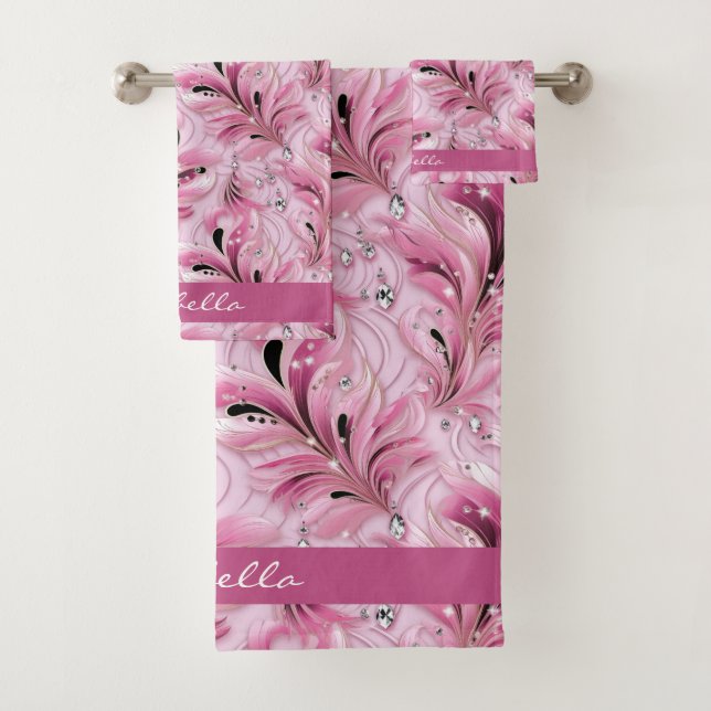 Conjunto De Toalhas Padrão Personalizado de Luxo de Glama Rosa-Rosa (Insitu)