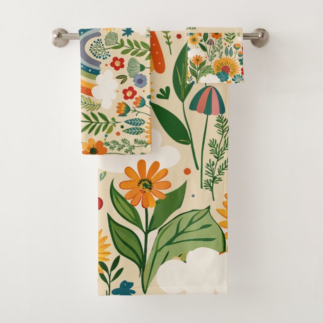 Conjunto De Toalhas Padrão Personalizado do Arco-Íris Floral de Prados (Insitu)