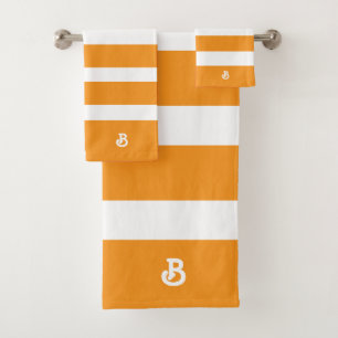 Conjunto De Toalhas Padrão Personalizado Laranja e Listras Brancas