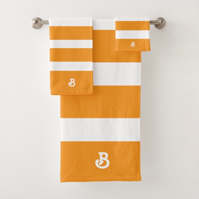 Conjunto De Toalhas Padrão Personalizado Laranja e Listras Brancas (Insitu)