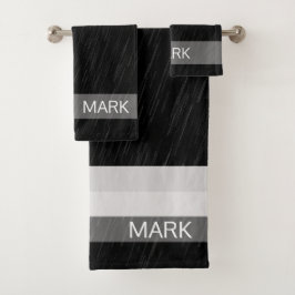 Conjunto De Toalhas Padrão Preto e Branco de Chuva, Monogramado