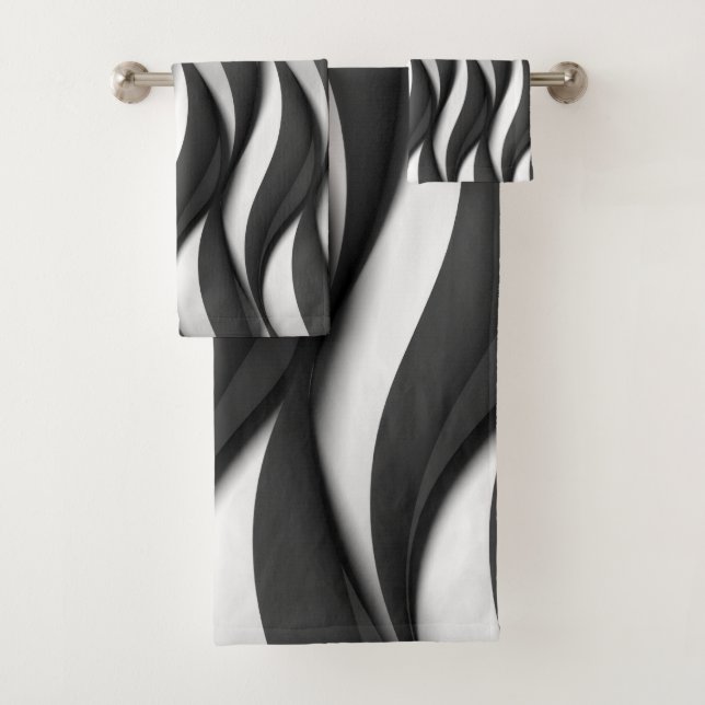 Conjunto De Toalhas Padrão Preto e Branco Ondulado 3 Dimensões (Insitu)