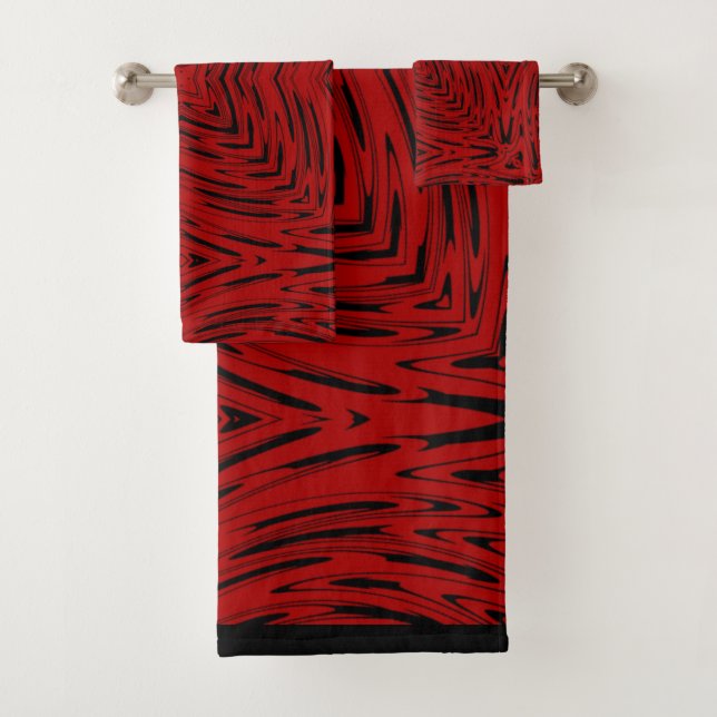 Conjunto De Toalhas Padrão Preto Vermelho (Insitu)