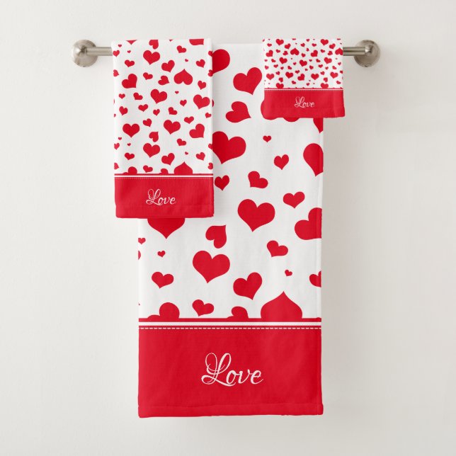 Conjunto De Toalhas Padrão Random do "Amor" Vermelho e Branco (Insitu)