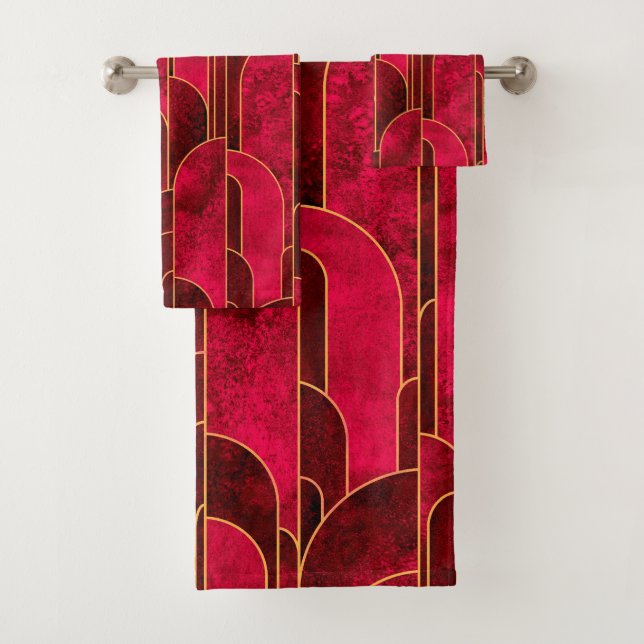 Conjunto De Toalhas Padrão Real de Arte Vermelha e Dourada (Insitu)