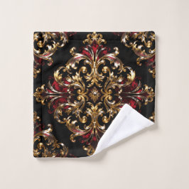 Conjunto De Toalhas Padrão Regal Noir | Trabalho em Ouro e Carmesim