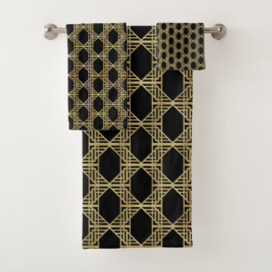 Conjunto De Toalhas Padrão Retro Chic Diamante Art Déco Preto Dourado