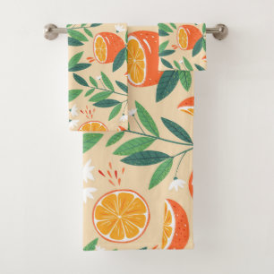 Conjunto De Toalhas Padrão Retroativo da Fruta de Citros Laranja