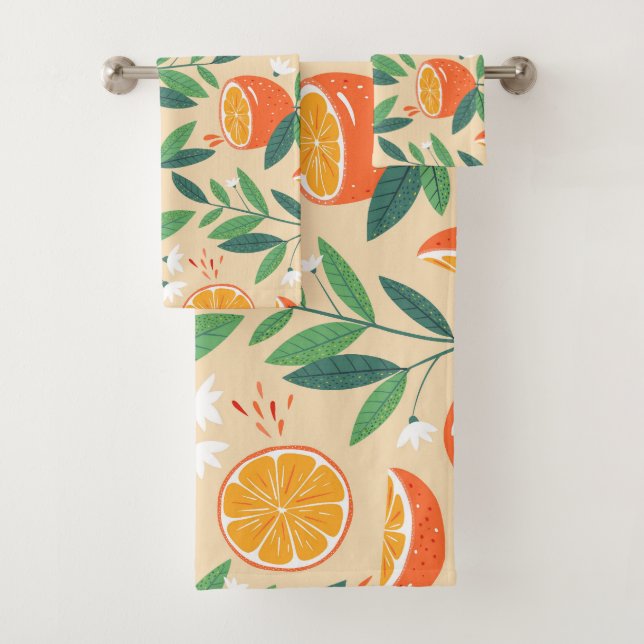 Conjunto De Toalhas Padrão Retroativo da Fruta de Citros Laranja (Insitu)