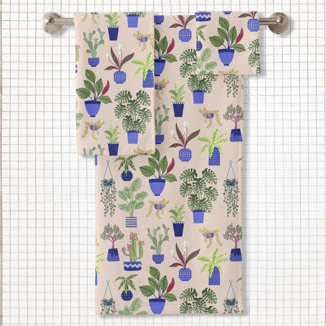 Conjunto De Toalhas Padrão Rosa Cactus (Fun cactus succulent and houseplant pattern bathroom towel set)